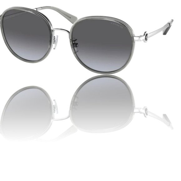 COACH Silver Round Grey Gradient Lens Sunglasses Hard Case Micro Cleaning Cloth - Picture 2 of 9